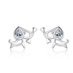 Image of two super cute Beagle earrings made of silver on a white background