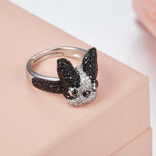 Load image into Gallery viewer, Image of a beautiful Boston Terrier studded silver ring