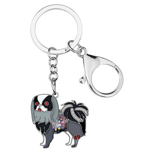 Beautiful Japanese Chin Love Enamel Keychains-Accessories-Accessories, Dogs, Japanese Chin, Keychain-Black-White-5
