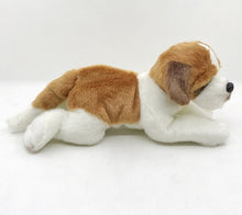 Load image into Gallery viewer, This image shows a side view of  cute Belly Flop Saint Bernard Stuffed Animal Plush Toy lying on the floor.
