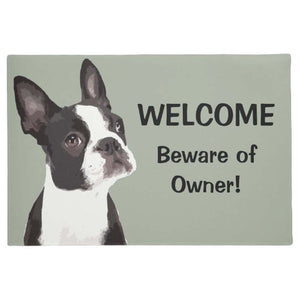 Image of beware of owner welcome boston terrier door mat