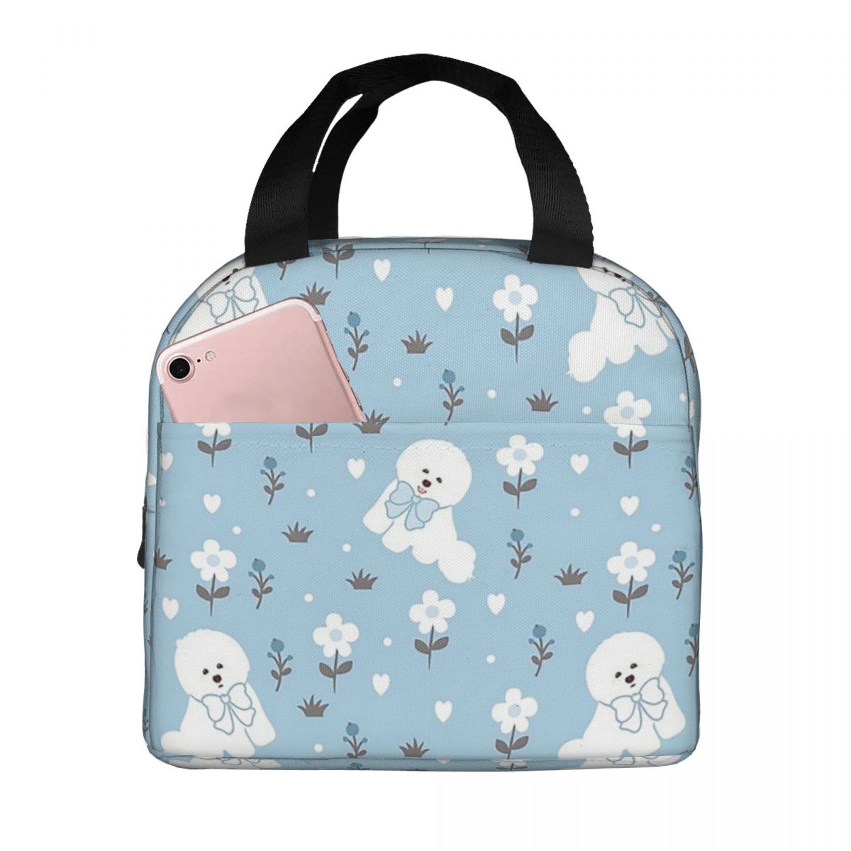 Bowtie Bichon Frise Love Insulated Lunch Bag with Exterior Pocket