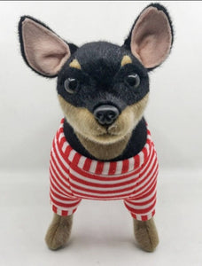 Image of a super cute black Chihuahua stuffed animal plush toy front profile.