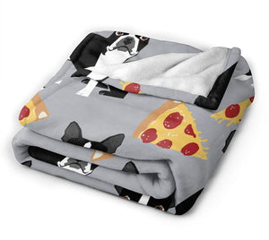 Image of a boston terrier fleece throw in the super cute Boston Terriers and Pizzas design