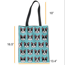 Load image into Gallery viewer, Image of a blue-green boston terrier bag size