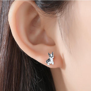 Boston Terrier Love Silver and Enamel EarringsDog Themed Jewellery