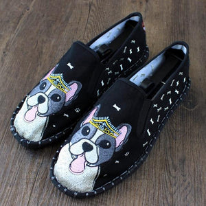 Love Boston Terriers Embroidered Canvas LoafersShoesBlack10