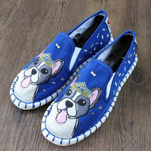Love Boston Terriers Embroidered Canvas LoafersShoesBlue10