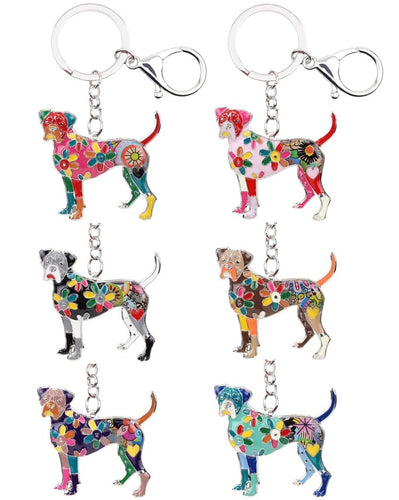 Image of six boxer keychains in different colors