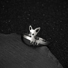 Load image into Gallery viewer, Image of a super-cute Chihuahua ring in Chihuahua design in the color silver, made of stainless steel