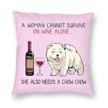 Load image into Gallery viewer, Wine and Chow Chow Mom Love Cushion Cover-Home Decor-Chow Chow, Cushion Cover, Dogs, Home Decor-2