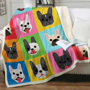 Colorful French Bulldog Love Warm Fleece Blanket-Blanket-Blankets, Dogs, French Bulldog, Home Decor-2
