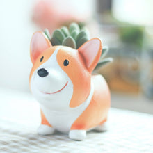 Load image into Gallery viewer, Corgi on Belly with Leaf Design Love Succulent Plants Flower Pot-Home Decor-Corgi, Dogs, Flower Pot, Home Decor-Corgi - Sitting-1