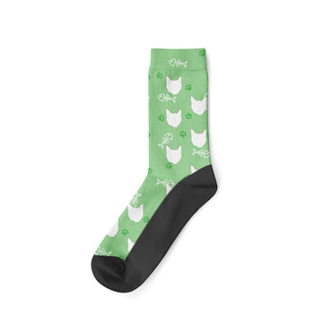 Custom Cat Socks - Personalized Cat Gifts for Cat Lovers-Accessories, Cats, Personalized Dog Gifts, Socks-Winter-Cat Paws and Fish Bones-Green-26