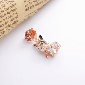 Image of a rose gold coloured stone studded boston terrier pendant