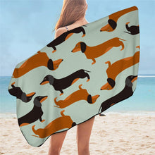 Load image into Gallery viewer, Image of dachshund beach towel in the color green