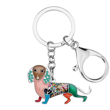 Load image into Gallery viewer, Image of a multicolor enamel dachshund keychain