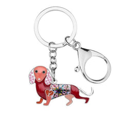 Load image into Gallery viewer, Image of a red color enamel dachshund keychain