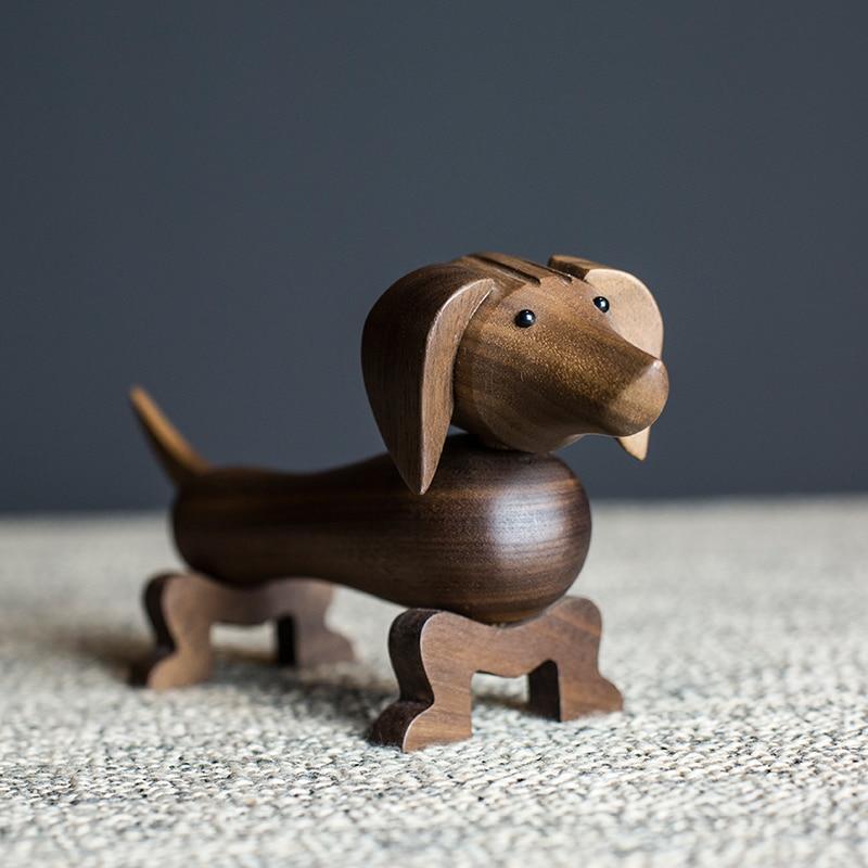 Dachshund Love Walnut Wood Statue