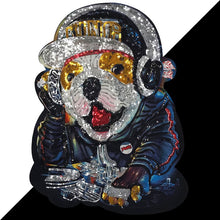 Load image into Gallery viewer, DJ Bulldog Embroidered and Sequinned Sew-on Patch-Apparel-Accessories, Dogs, English Bulldog, Patch-1