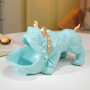 Image of a cutest organiser English Bulldog statue in the color Cyan