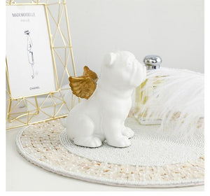 Image of an english bulldog statue in the color white