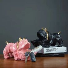 Load image into Gallery viewer, Image of two organiser English Bulldog statues in the color Pink and Black