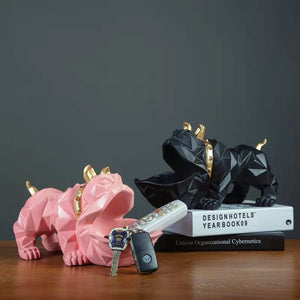 Image of two organiser English Bulldog statues in the color Pink and Black