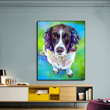 Load image into Gallery viewer, Image of an English Springer Spaniel poster in a colorful oil painting curious English Springer Spaniel design