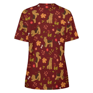 image of a maroon t-shirt - all-over print airedale terrier t-shirt - backview