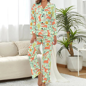 image of corgi pajamas set for women in green