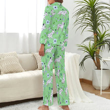Load image into Gallery viewer, image of a woman wearing a cute green colored dalmatian pajamas set for women - back view
