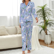Load image into Gallery viewer, image of a woman wearing a cute dalmatian pajamas set in blue color