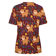 Load image into Gallery viewer, image of a maroon t-shirt - shiba inu t-shirt for women - backview