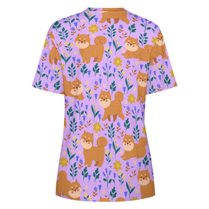 image of a lavender t-shirt - shiba inu t-shirt for women - backview