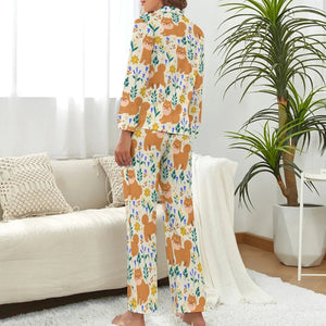 image of beige shiba inu pajamas set for women - back view