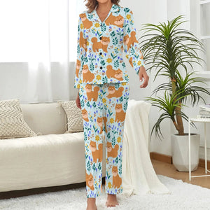 image of shiba inu pajamas set in blue for women