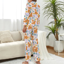 Load image into Gallery viewer, image of blush pink peach shiba inu pajamas set for women - back view