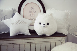 image of an adorable white samoyed plush toy  pillow with a star shaped pillow