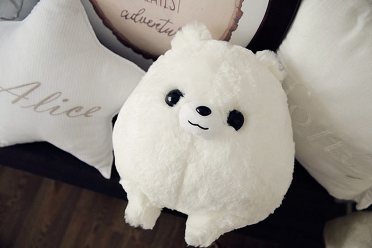image of an adorable white samoyed plush toy pillow