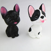Load image into Gallery viewer, Image of two smiling french bulldog bobbleheads in the color black and pied black and white