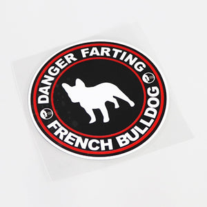 Image of a funny danger farting french bulldog car decal
