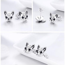 Load image into Gallery viewer, Image of the collage of french bulldog earrings made of 925 sterling silver