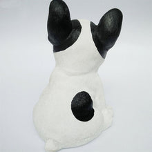 Load image into Gallery viewer, Back image of a french bulldog figurine in the color pied black and white made of resin