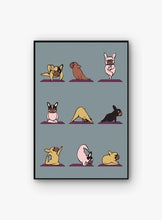 Load image into Gallery viewer, Image of french bulldog poster art in the cutest French Bulldogs doing Yoga design