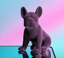 Load image into Gallery viewer, Image of a textured french bulldog statue made of resin in the color purple