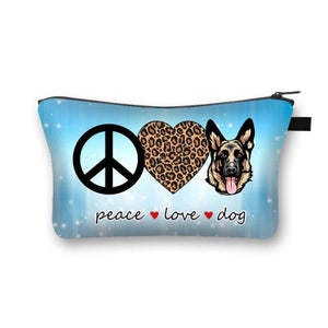 Peace, Love and German Shepherds Multipurpose Pouches-Accessories-Accessories, Bags, Dogs, German Shepherd-German Shepherd - Light Blue Background with Sparkles-2