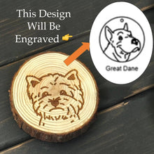 Load image into Gallery viewer, Image of an engraved Great Dane coaster made of wood