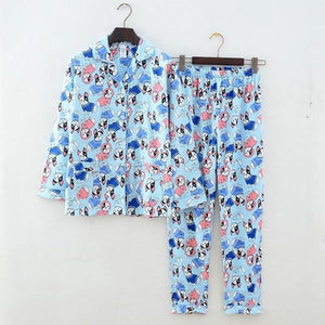 Image of boston terrier pajamas set with top and bottom set with boston terrier design