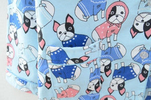 Close up image of boston terrier women's pajamas with baby Boston Terriers design